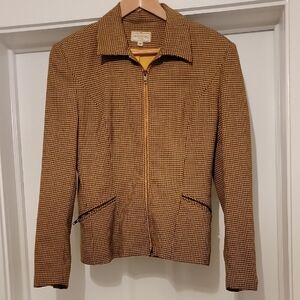 Henri Bendel Vintage Zip Up Jacket Yellow and Black Houndstooth Size M